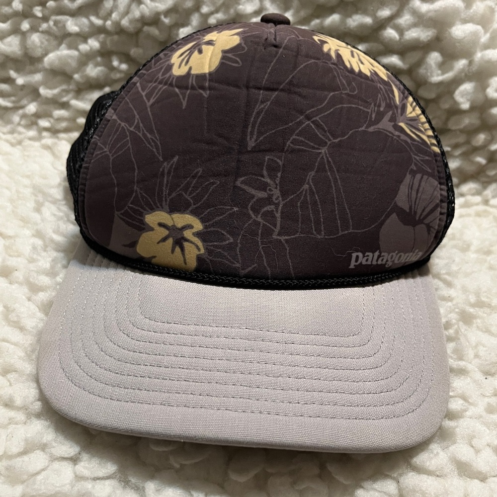 Patagonia Brown and Yellow Floral Trucker Hat, size OS